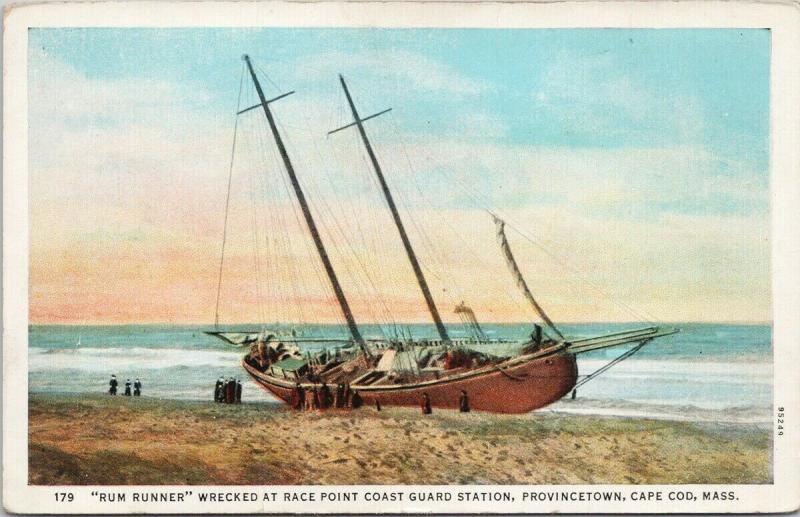 Rum Runner Wrecked at Race Point Coast Guard Station Cape Cod MA Postcard E49