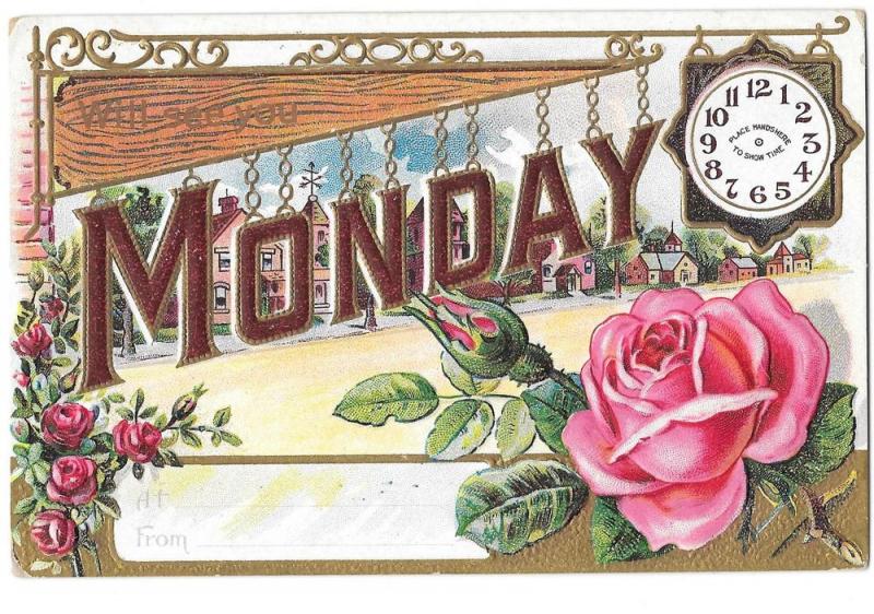 Vintage Appointment Postcard Rose Monday Embossed Gilded 