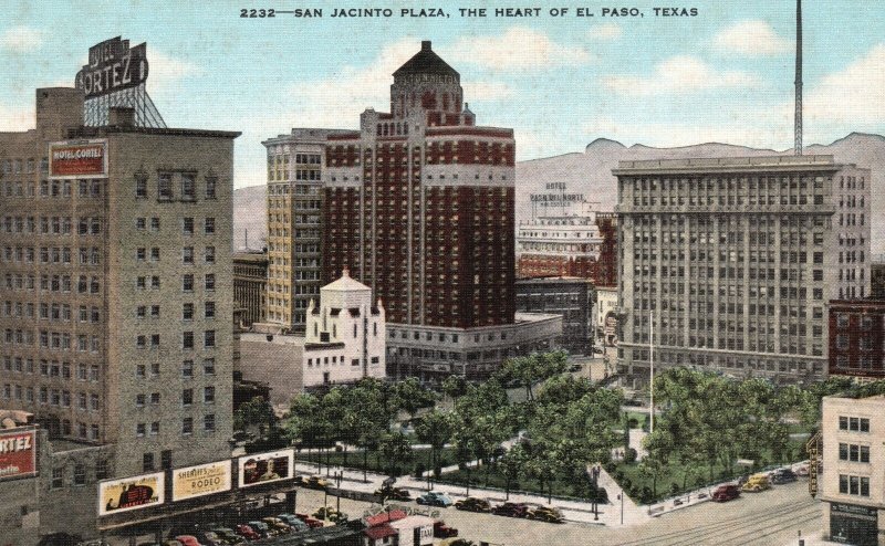 Vintage Postcard San Jacinto Plaza The Heart Of El Paso Texas E. C. Kropp Co.