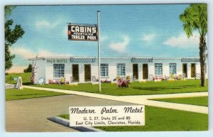 CLEWISTON, Florida FL ~ Roadside MODERN PALM MOTEL Trailer Park c1940s Postcard