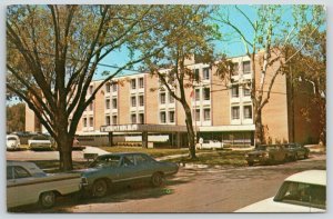 Jacksonville Texas~Nan Travis Memorial Hospital~1960s Cars~Ford Mustang~Postcard