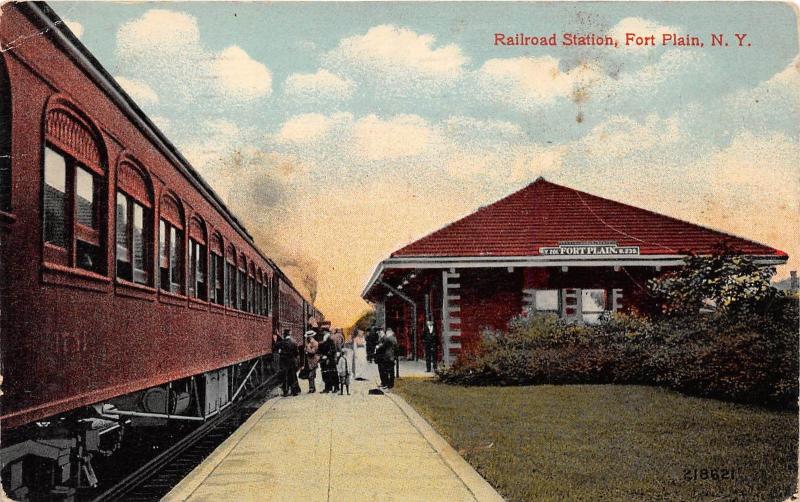 D11/ Fort Plain New York NY Postcard 1921 Railroad Depot Station