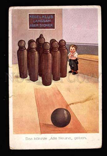 025066 BOWLING Vintage comic colorful postcard