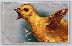 c1909 Yellow Chick Easter Greetings Embossed ANTIQUE Postcard 1251