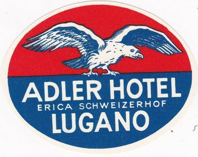 Switzerland Lugano Adler Hotel Vintage Luggage Label sk4253