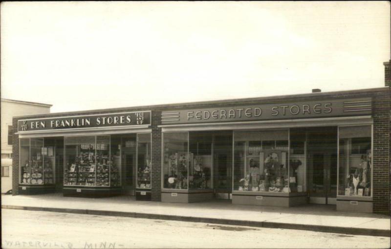 Waterville MN Ben Franklin & Federated Stores Storefronts Real Photo Postcard