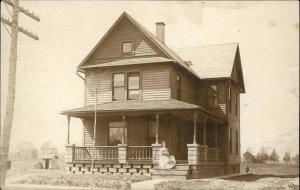 Beautiful Home Woman on Porch Ashtabula Ohio OH 1910 Real Photo Postcard