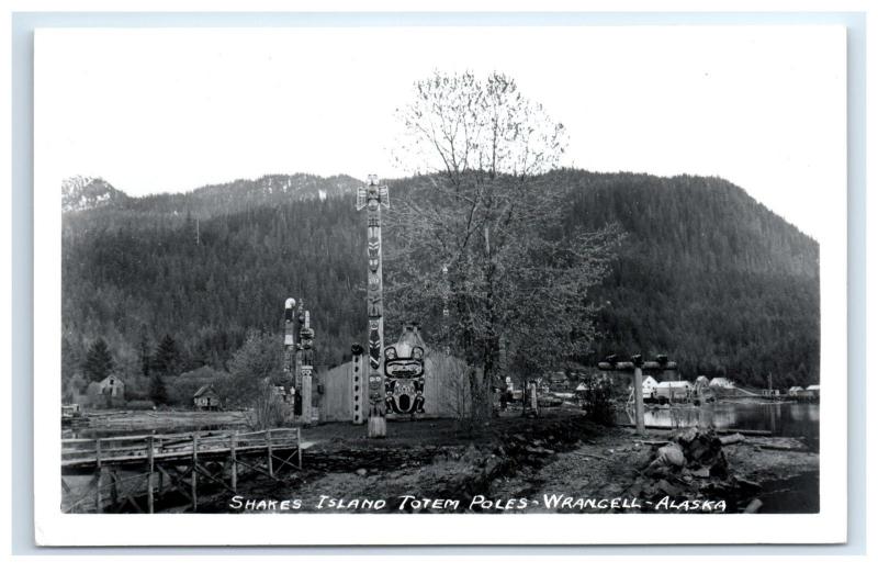 Postcard Shakes Island Totem Poles - Wrangell, Alaska AK RPPC D14