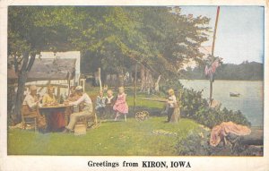 KIRON, IOWA Picnic Camping Scene Tent Crawford County 1929 Vintage Postcard