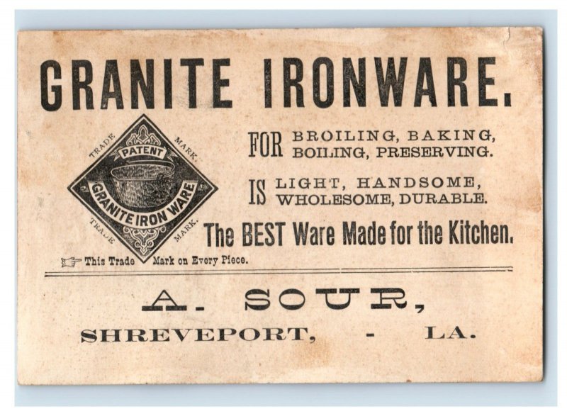 1880s-90s A. Sour Granite Ironware Shreveport, LA #4 F165