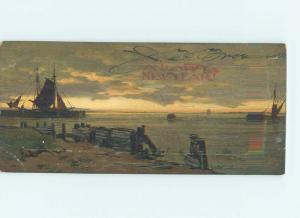 Pre-1907 new year nautical SAILBOAT IN HARBOR DURING BEAUTIFUL SUNSET HL1174