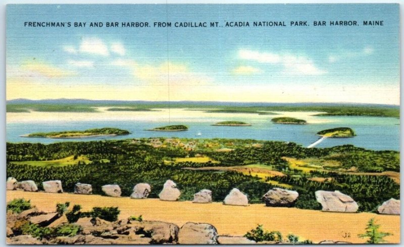 Frenchman's Bay and Bar Harbor, From Cadillac Mt. Acadia National Park - Maine 