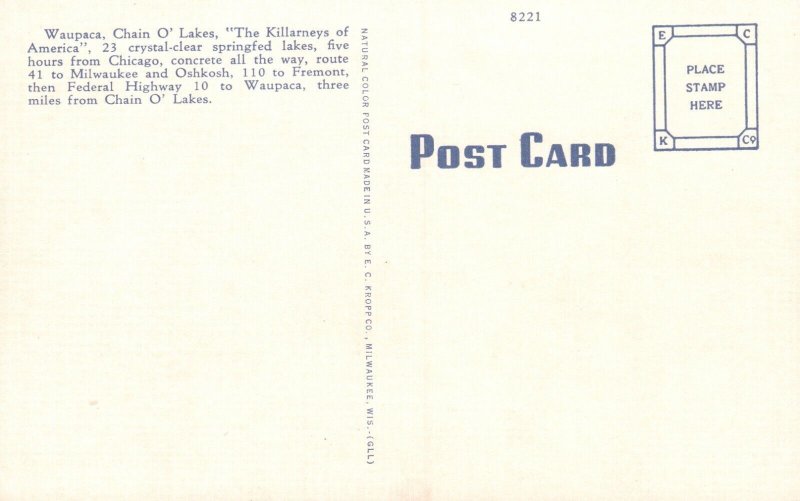 Vintage Postcard 1930's Fern Terrace Chain O'Lakes Waupaca Wisconsin WI