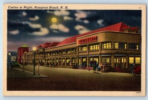 1940 Hampton Beach New Hampshire NH Vintage Postcard Casino Night Road Moonlight