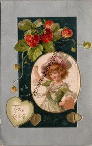 True Love Vintage Embossed Gold Detail Love Romance Postcard PC255