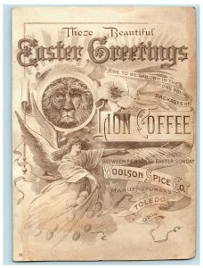 1880s-90s Easter Lion Coffee Woolson Spice Co. Children Lilies Angel Fab! *D