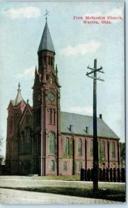 WARREN, Ohio  OH    FIRST METHODIST CHURCH  c 1910s  Postcard