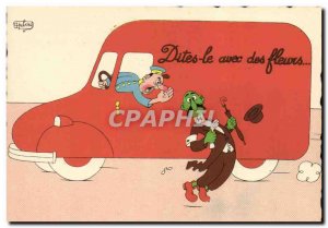 Postcard Modern Humor Say it with flowers Truck