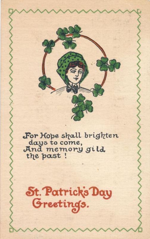 St Patrick's Day Greetings - For Hope shall bighten days to come - pm 1915 - DB