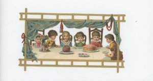 1880's Kids Party Cake Pudding Holiday Victorian Die Cut Trade Card #6TE