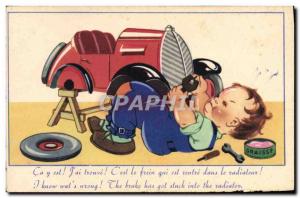 Postcard Old Automobile Child