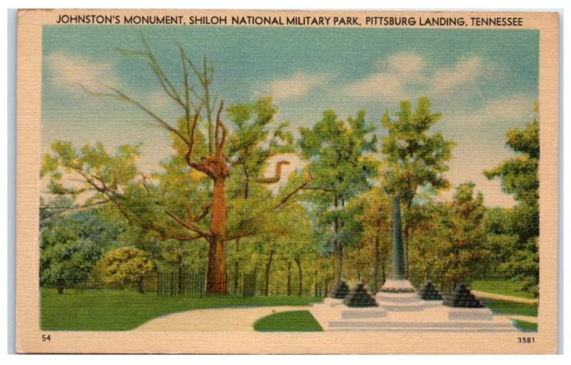 Mid-1900s Johnston's Monument, National Military Park, TN Postcard