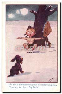 Old Postcard Fantasy Illustrator Child Dog