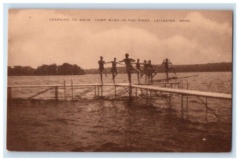 Learning To Swim Camp Wind In The Pines Leicester Massachusetts MA Postcard 