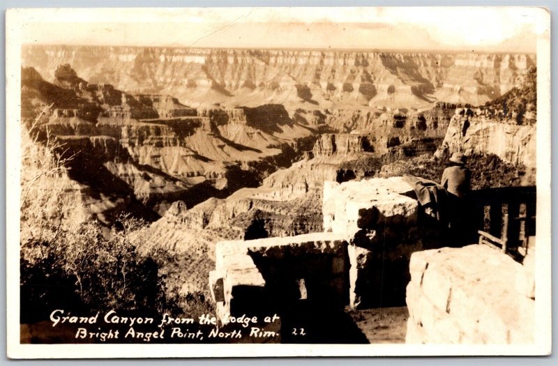 Vtg North Rim Arizona Grand Canyon from Lodge Bright Angel Point RPPC Postcard