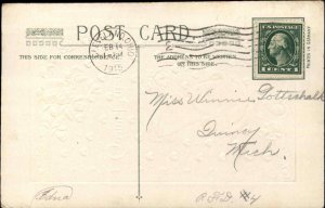 Valentine Beautiful Woman Rose at Bosom Winsch Schmucker Art Nouveau c1910 PC