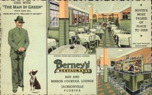 Jacksonville FLorida Berney's Restaurant Boston Terrier c1947 Vintage Postcard