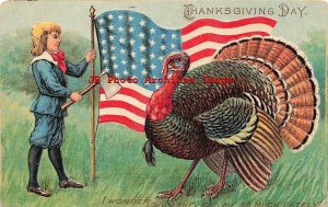 Thanksgiving, Anglo-American No 875/12, Patriotic Boy with Flag & Axe by Turkey