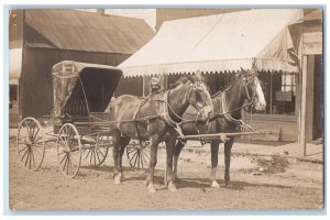 c1910 Postcard Station Shop Horse Team Wagon Buggy Dirt Road LaCrosse WI RPPC