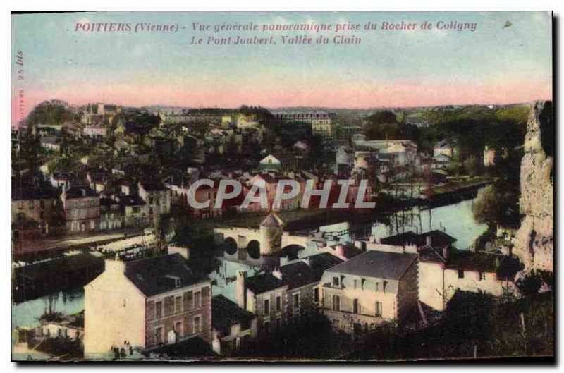 Old Postcard Poitiers Panoramic General View from the Coligny rock Joubert Va...