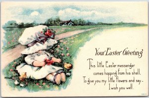 1916 Happy Easter Girl Chasing The Bunny Greetings Wishes Card Posted Postcard