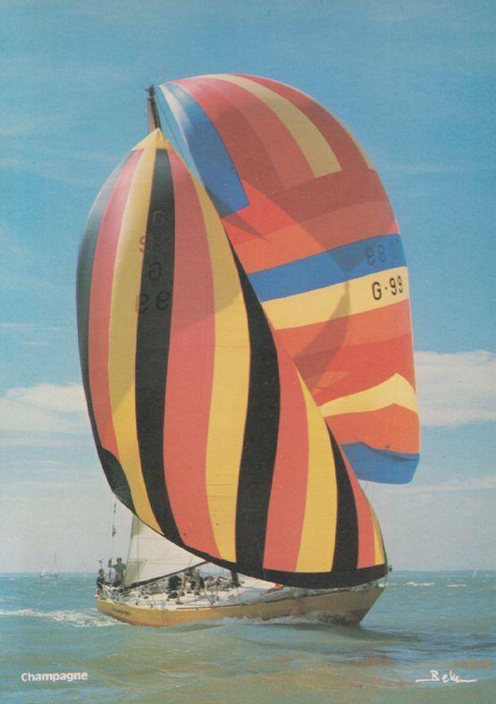 Champagne 1970s German Ocean Sailing Racing Boat Admirals Cup Solent Postcard