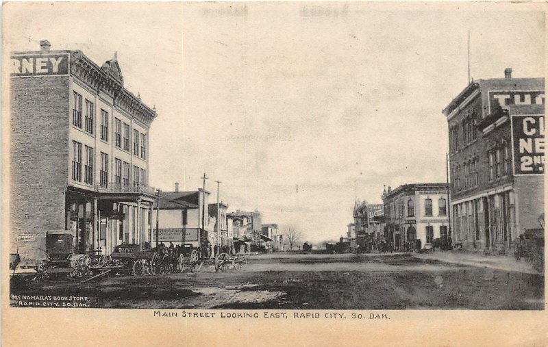 H7/ Rapid City South Dakota Postcard 1910 Main Street Stores Wagons