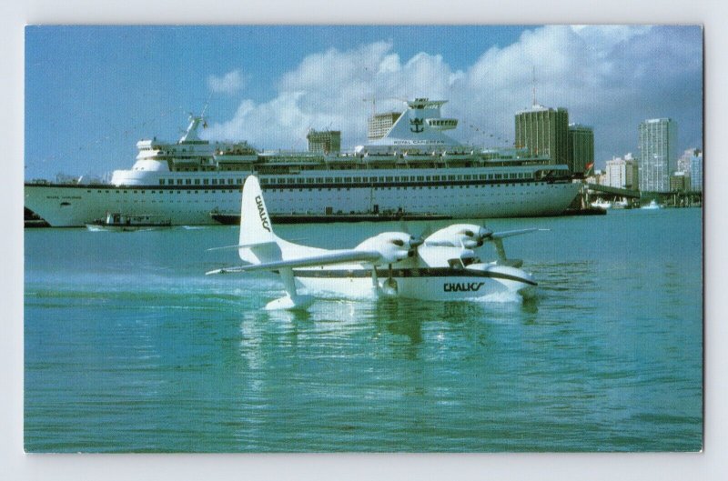 Postcard Chalks International Airline Airplane Grumman Turbo Mallard Miami 1980s