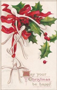 Happy Christmas Holly and Wishbones 1910 Signed Clapsaddle