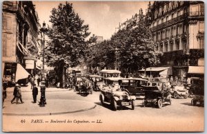 Paris France Boulevard Des Capucines Broadway Antique Black & White Postcard