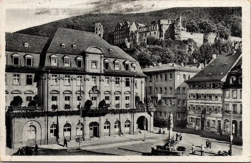 Heidelberg Blick Schlob Rathaus Marktplatz Herkulesbrunnen WB Postcard VTG UNP 