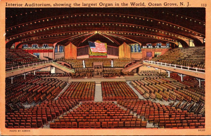 New Jersey Ocean Grove Auditorium Interior Showing Largest Organ In The World...