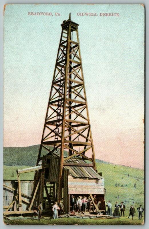 Bradford Pennsylvania~Oil Well Derrick~Workers~Ladies & the Suits~c1910 Postcard 