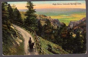 Coorado Springs High Drive 1900's Colored Postcard