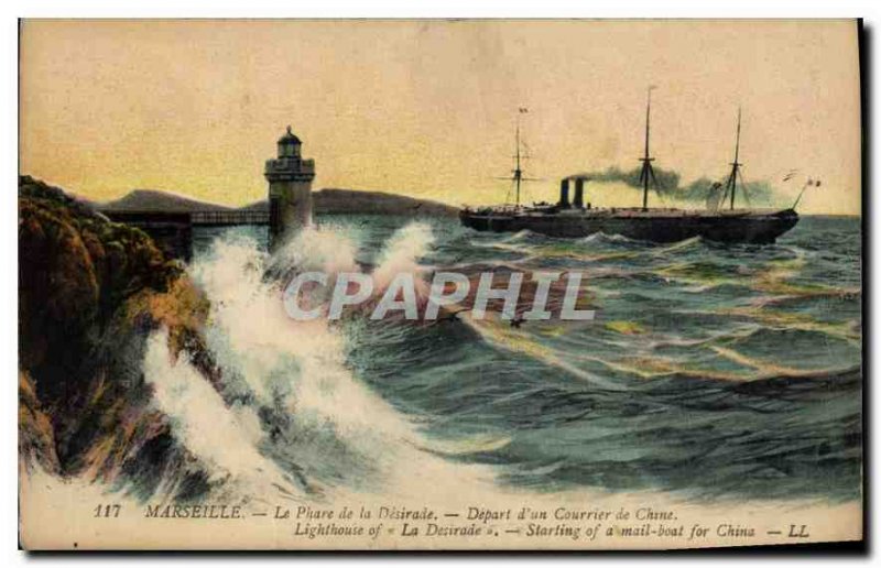 Old Postcard Marseille Lighthouse Desirade Departure of China Mail