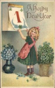 New Year - Little Girl Turning Calendar Page c1910 Postcard