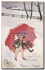 Old Postcard Fantasy Illustrator Child Sager L & # 39amour laughs at frost