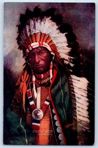 Standing Wolf Cheyenne Indian American Native Indian Headdress Antique Postcard