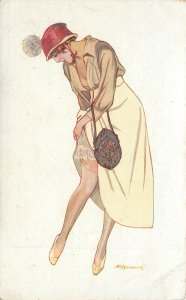 French Postcard Rue de la Paix A/S Jarach Elegant Woman Adjusts Garter, Serie 18
