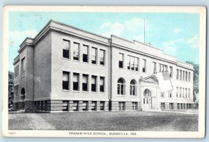 1940 Graham High School Building US Flag Side View Rushville Indiana IN Postcard